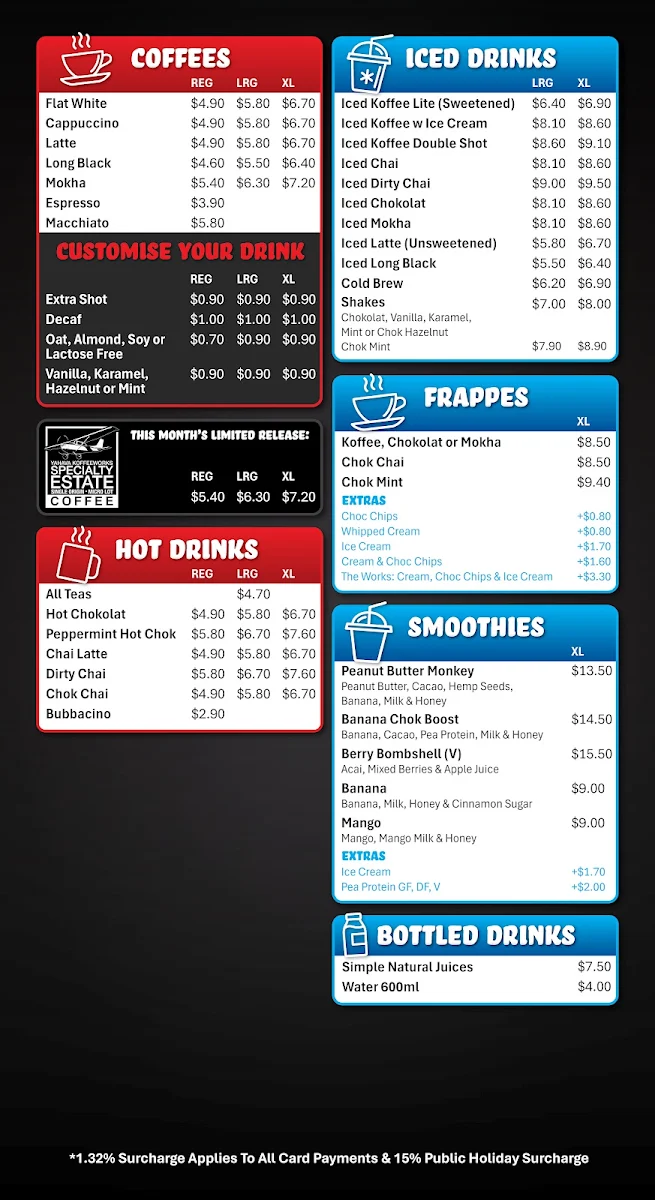 Menu, Kwik Koffee Swan Valley. Coffee Drive Thru.