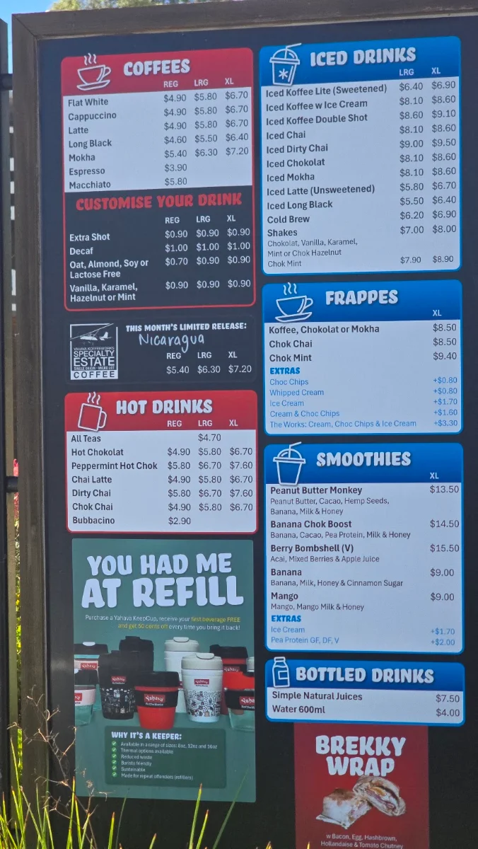 Menu, Kwik Koffee Swan Valley. Coffee Drive Thru.