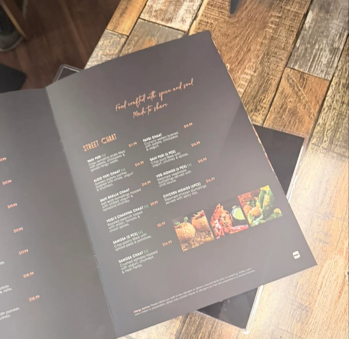 Menu, Southbank Spices