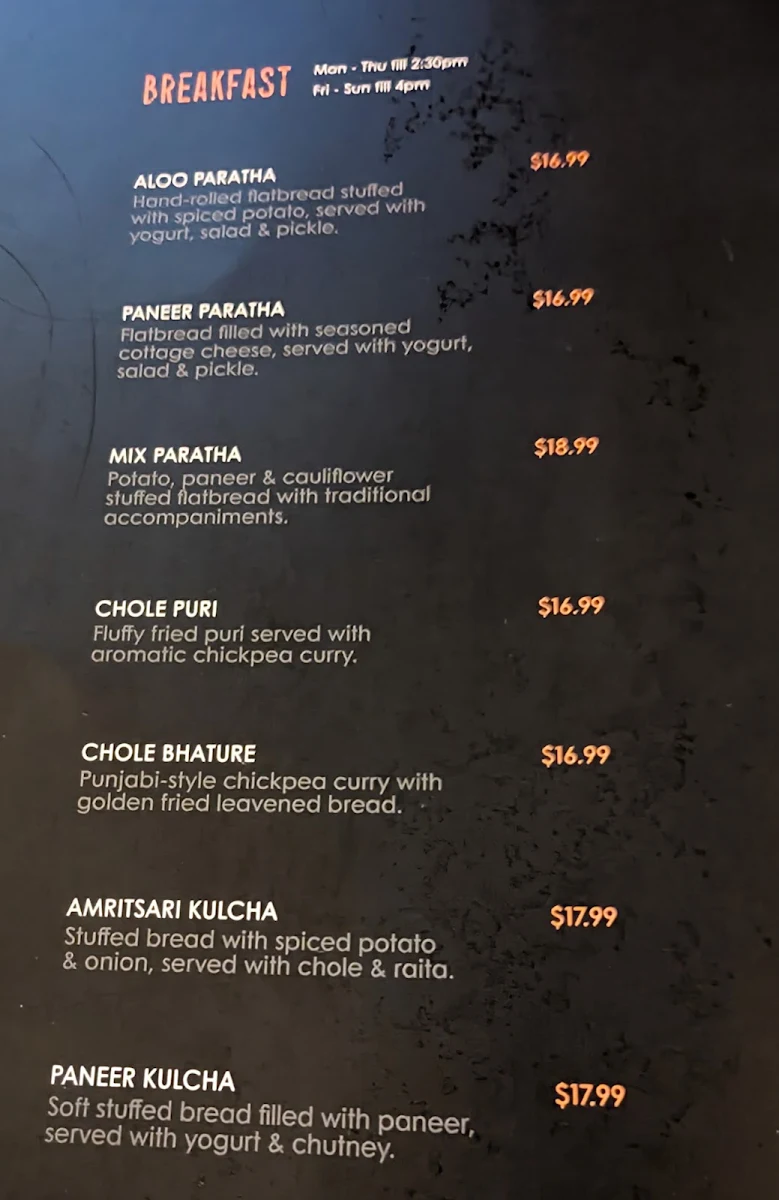 Menu, Southbank Spices