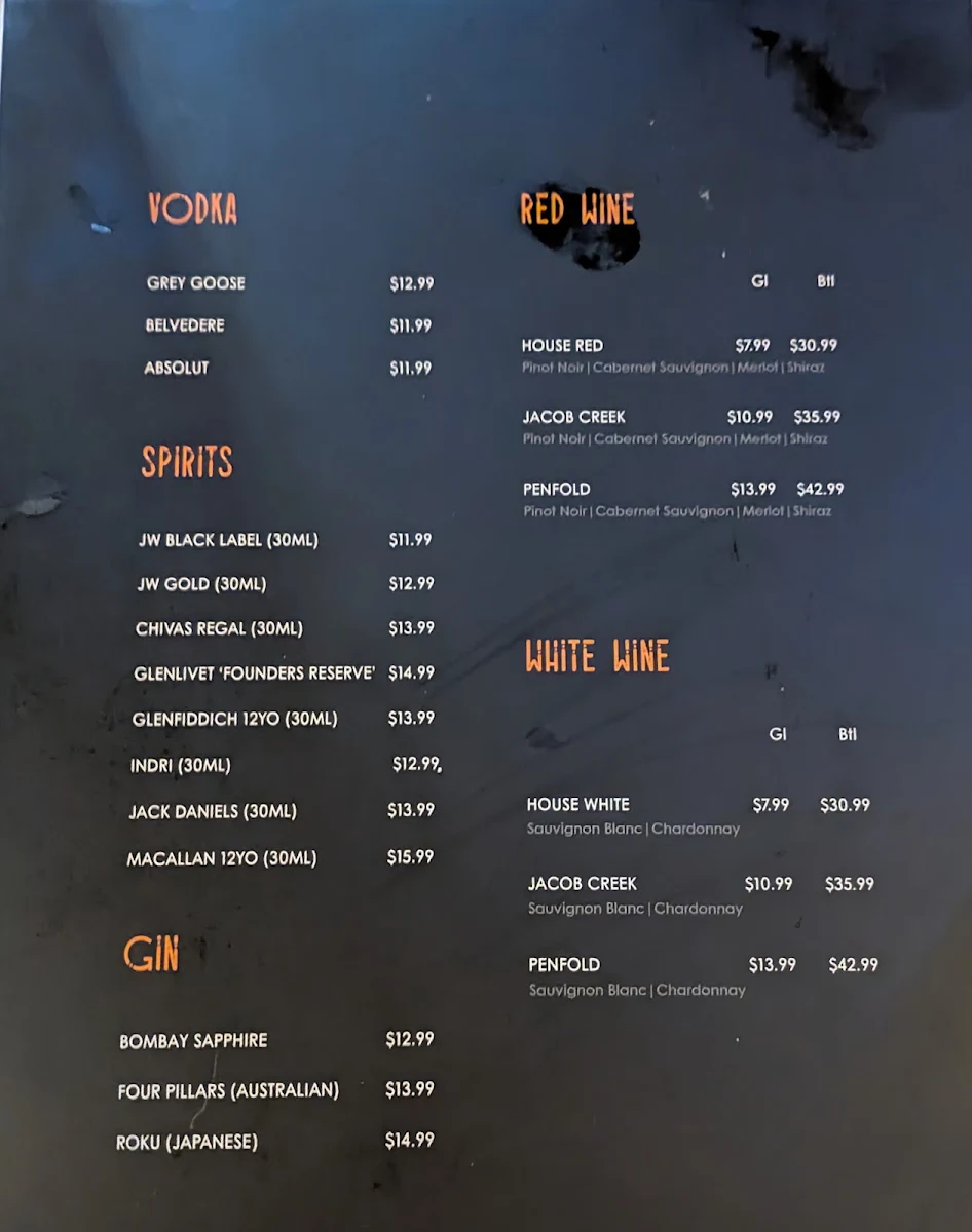 Menu, Southbank Spices