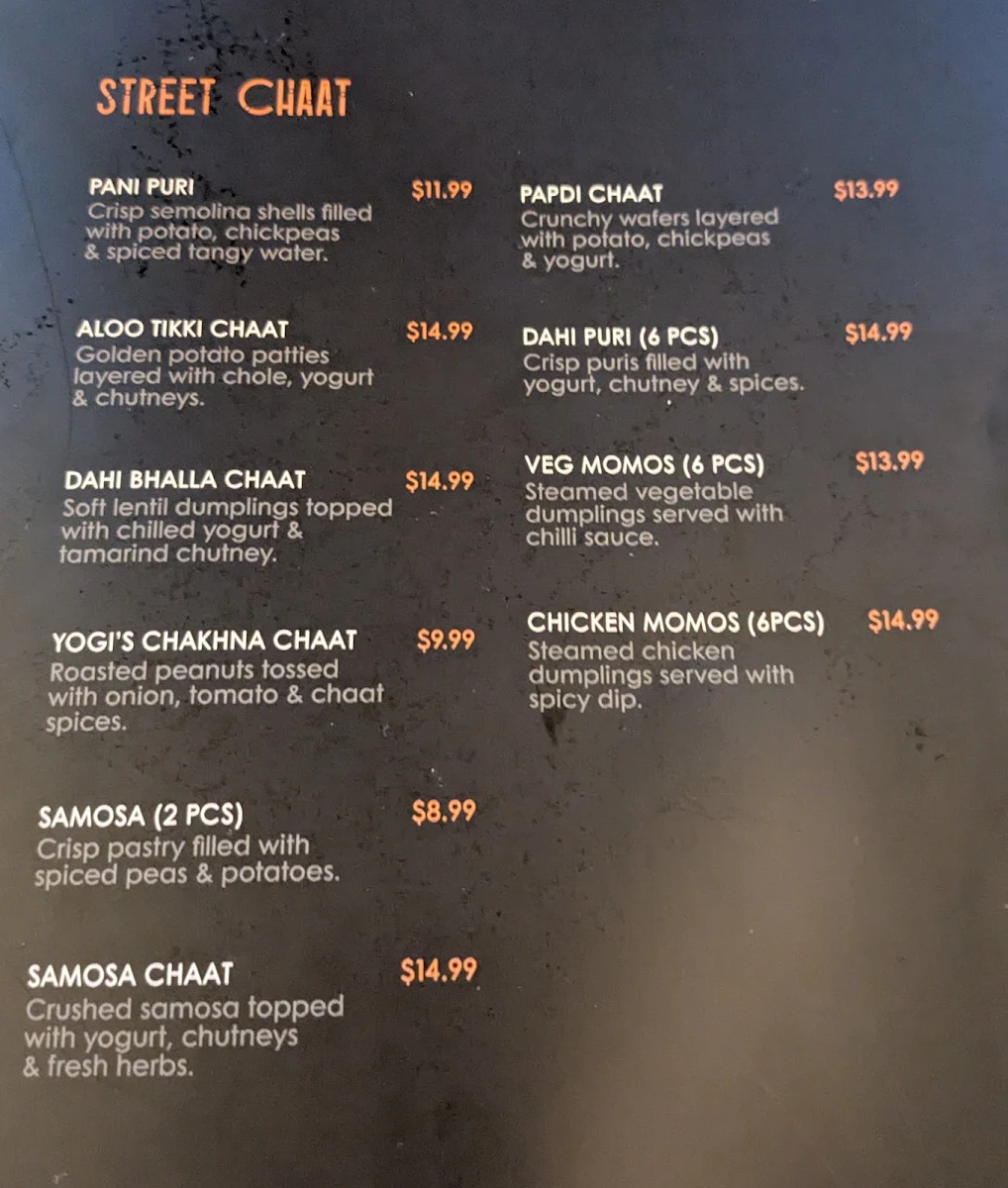Menu, Southbank Spices