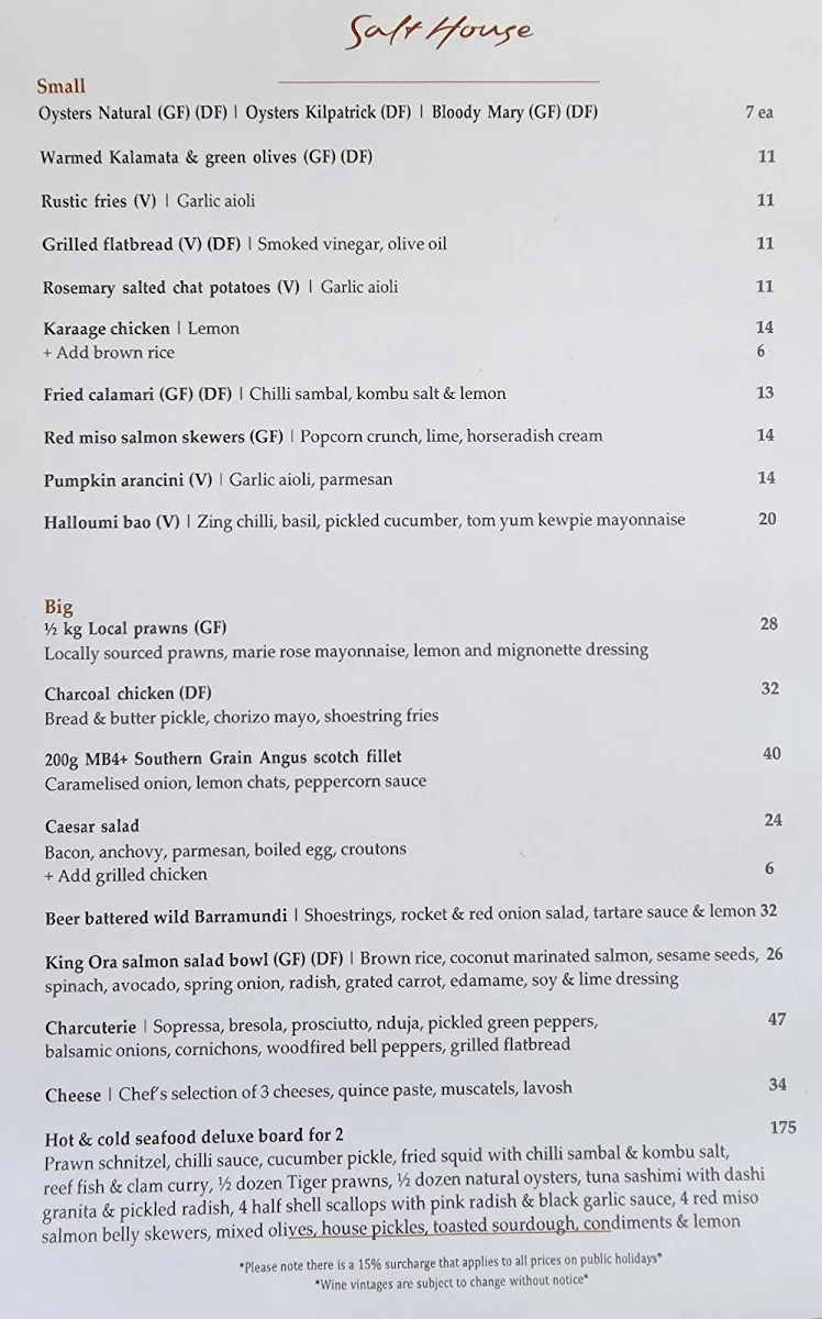 Menu, Salt House