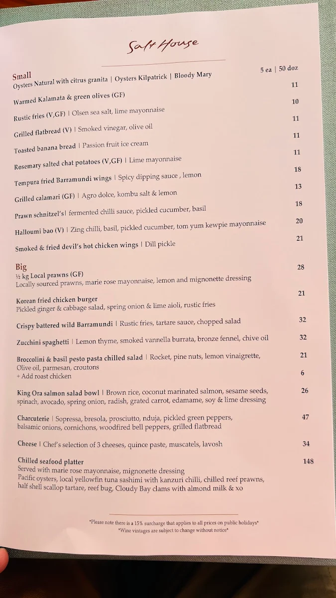 Menu, Salt House