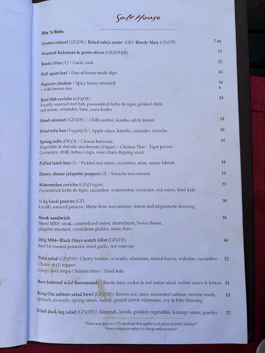 Menu, Salt House