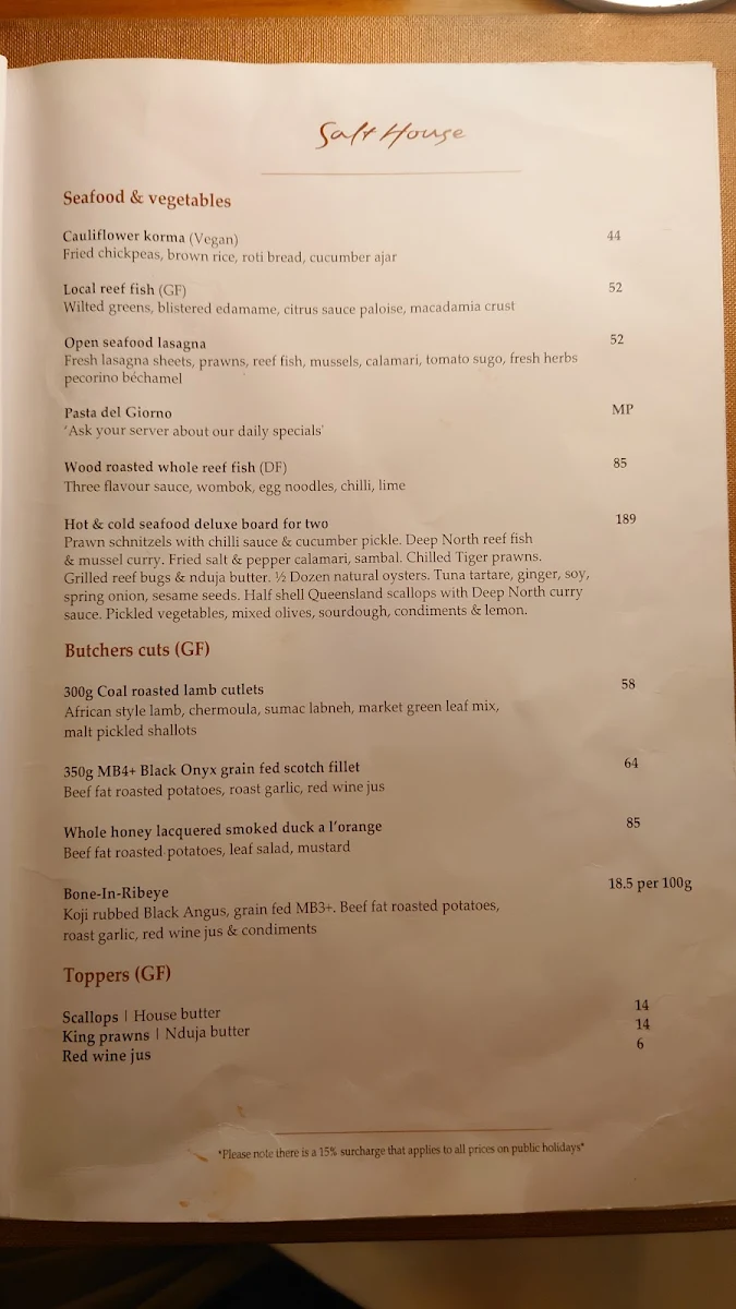Menu, Salt House