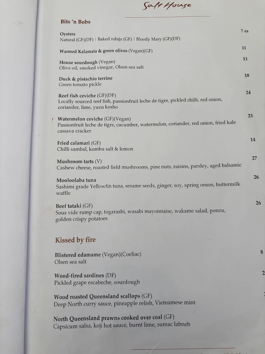 Menu, Salt House