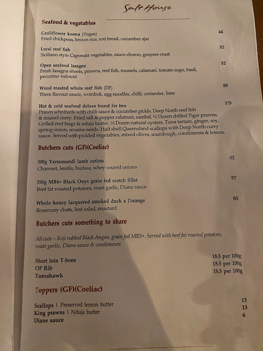 Menu, Salt House