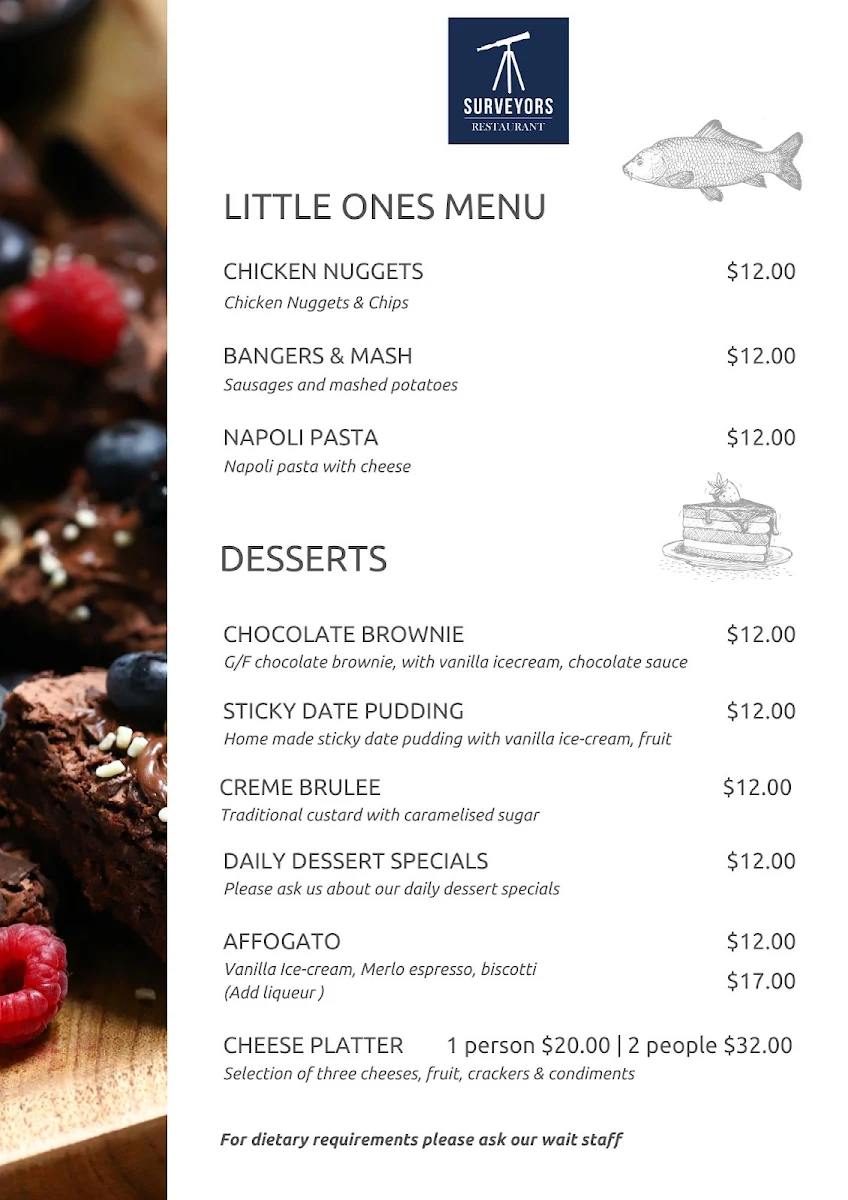 Menu, Surveyors restaurant