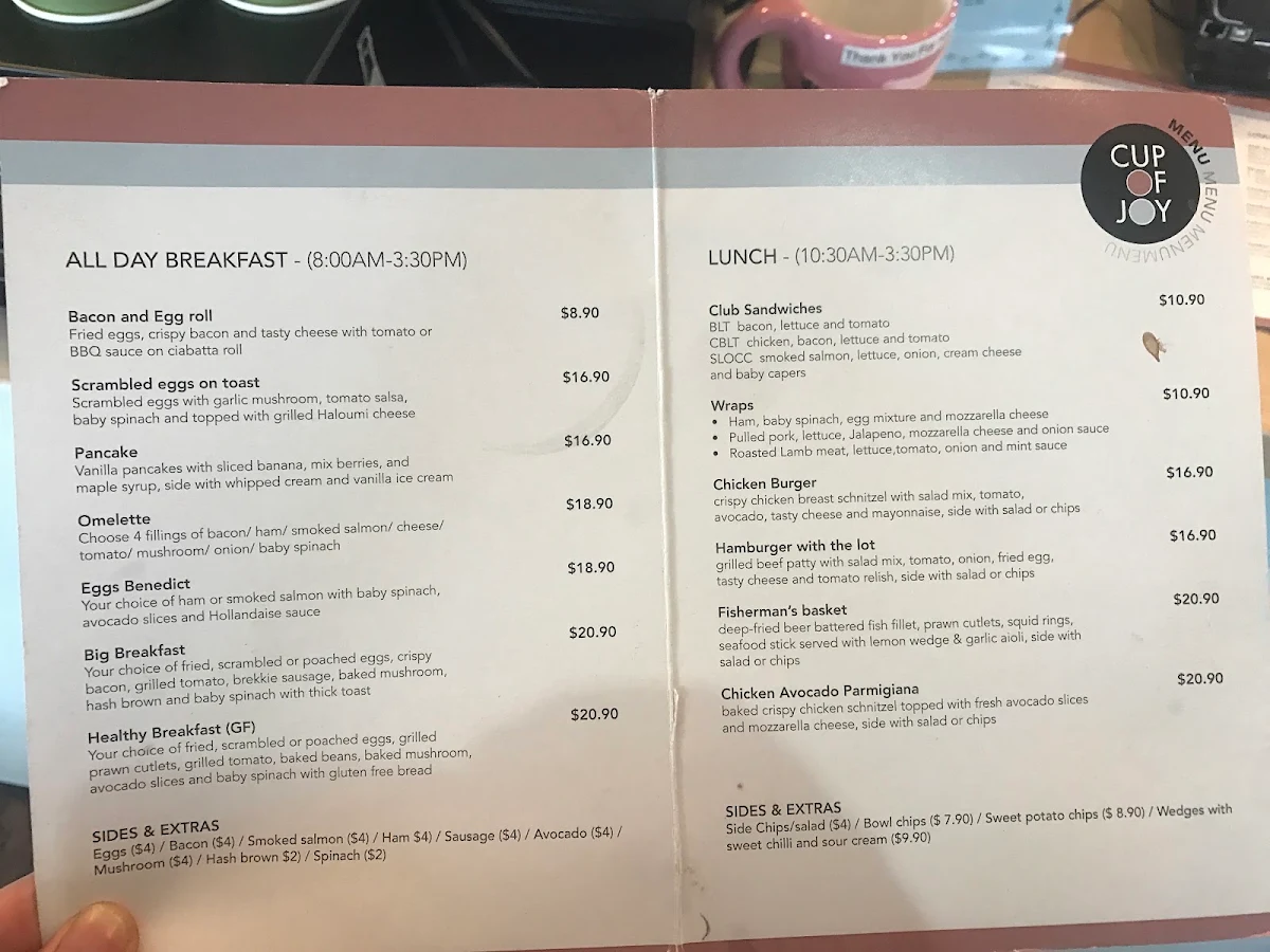 Menu, Cup of Joy