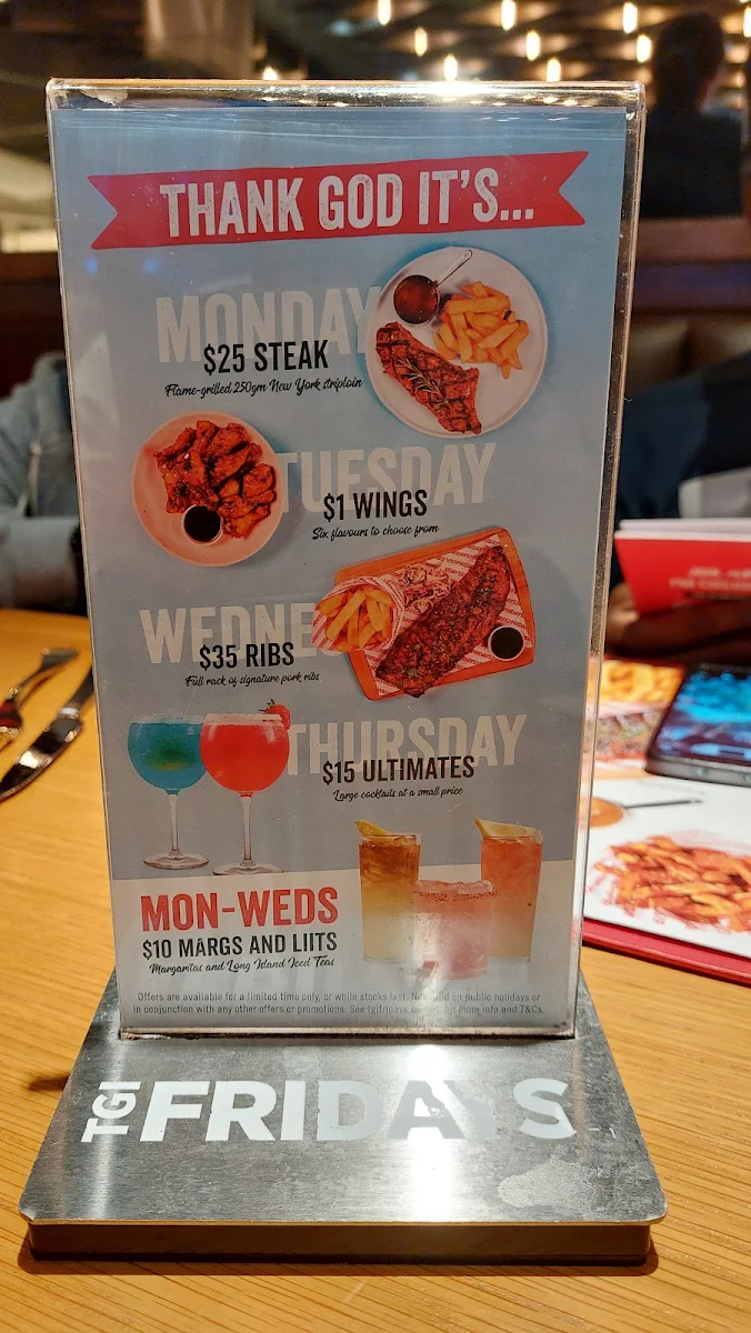 Menu, TGI Fridays Frankston