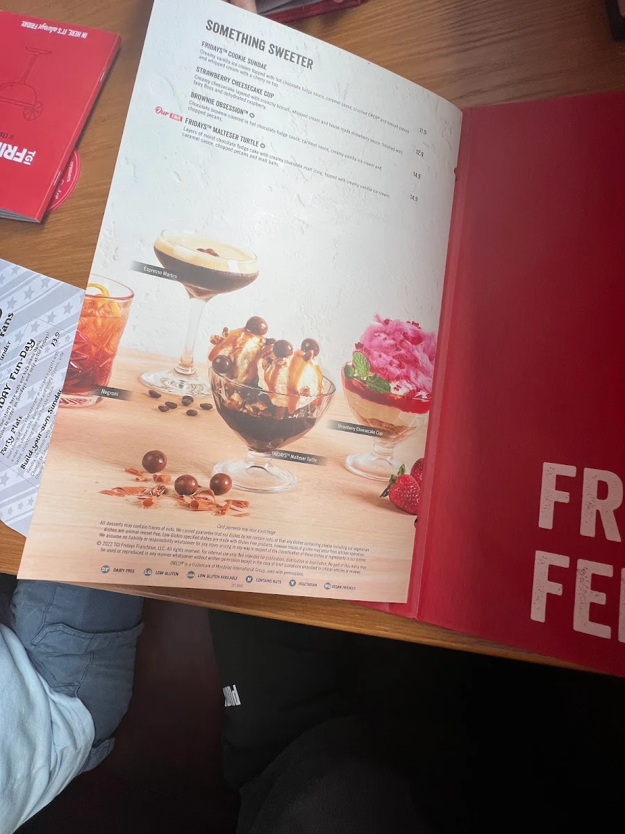 Menu, TGI Fridays Frankston