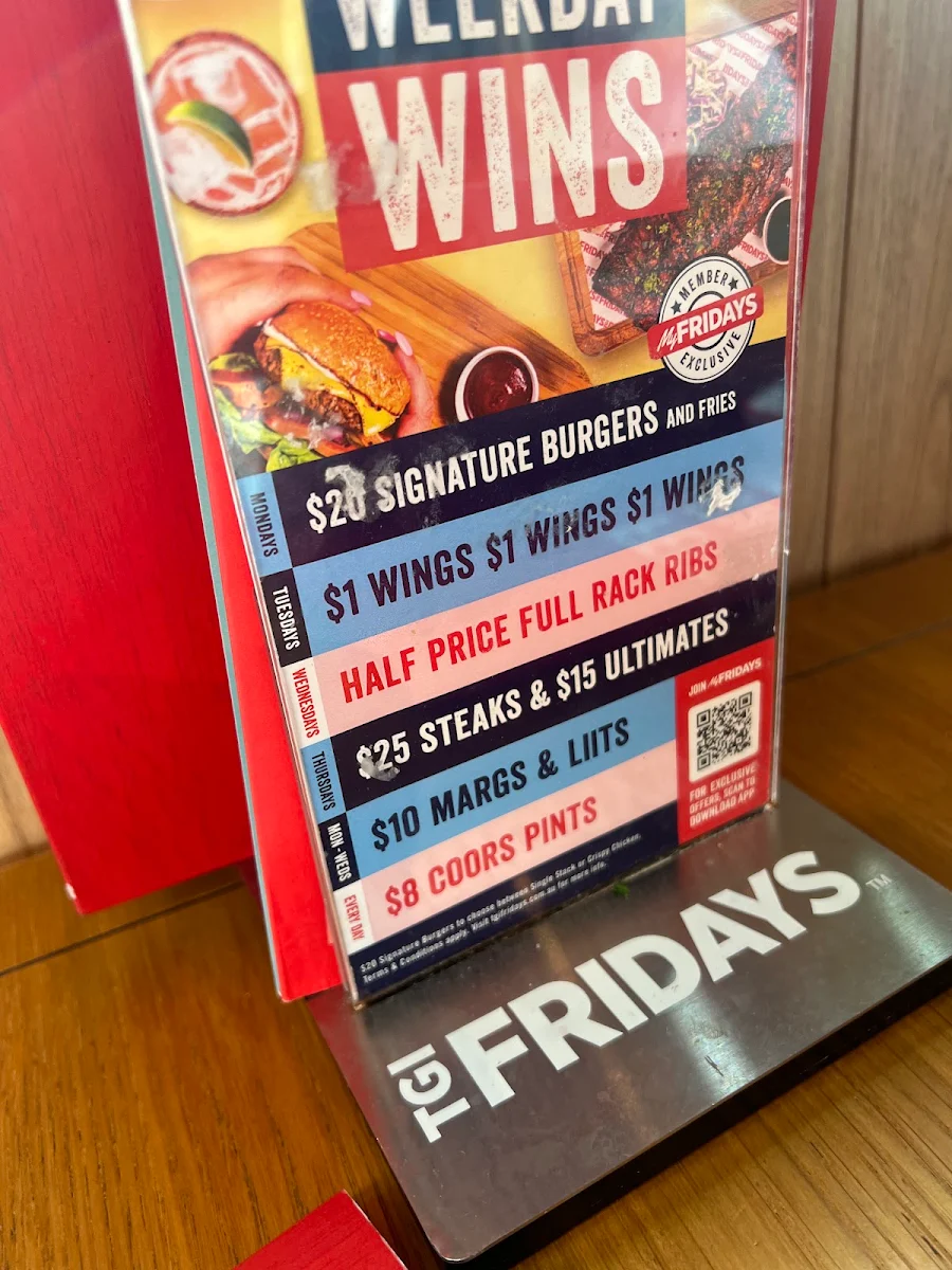 Menu, TGI Fridays Frankston