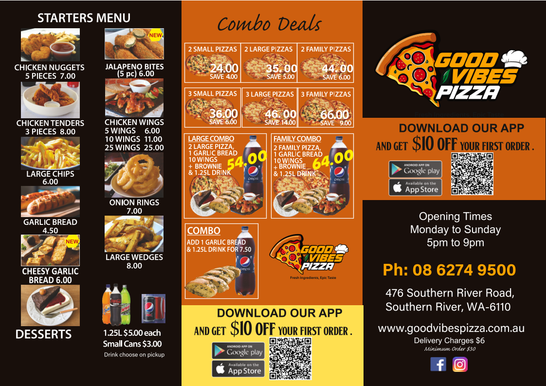 Menu, Good Vibes Pizza