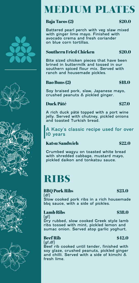 Menu, Kacy’s Restaurant