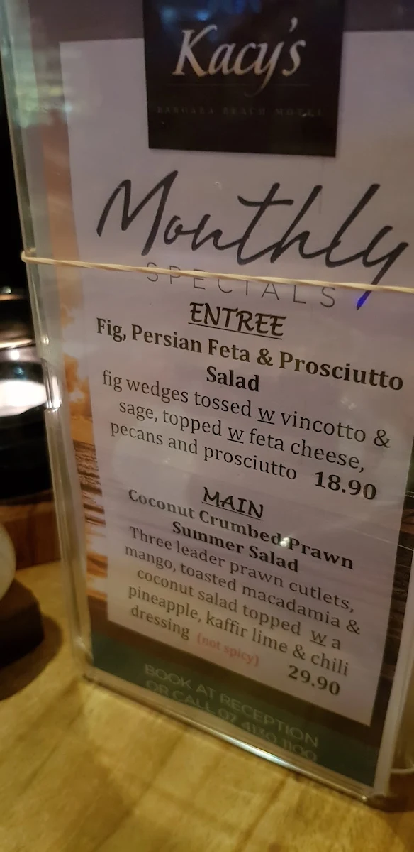 Menu, Kacy’s Restaurant