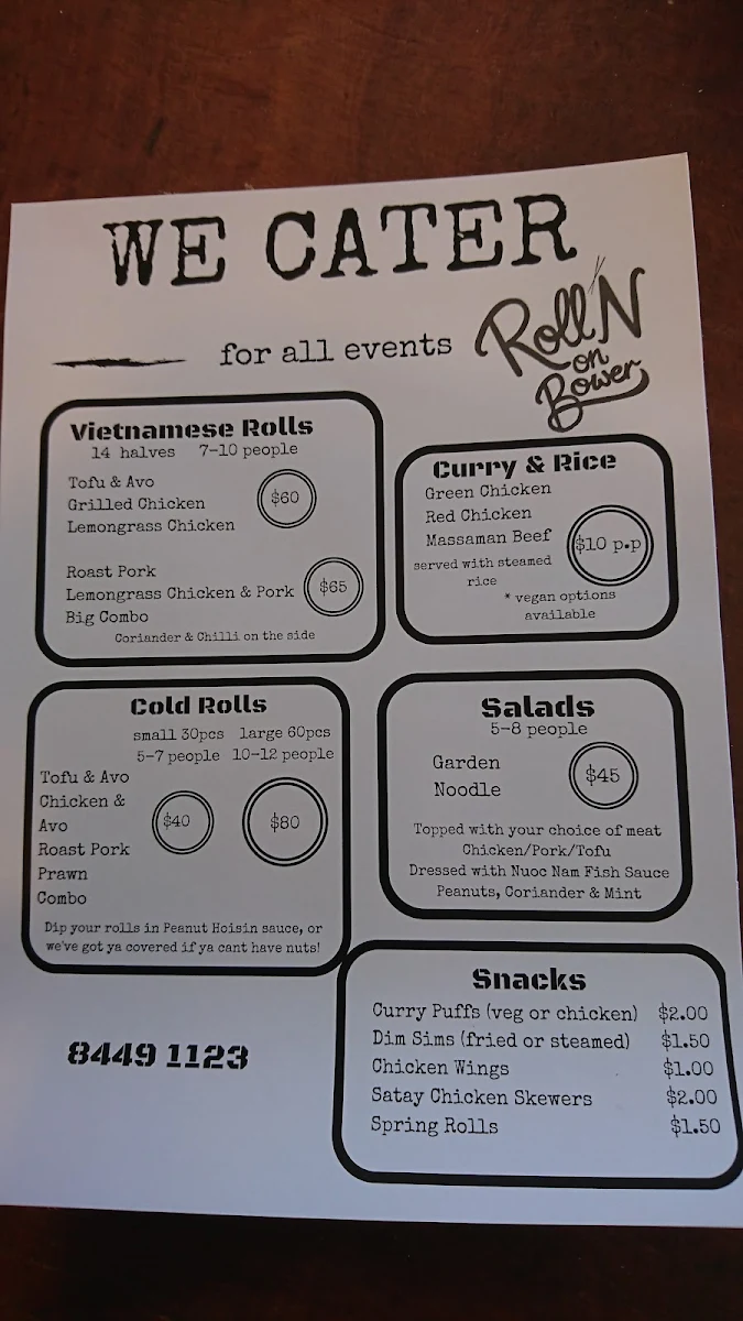 Menu, Roll'N On Bower