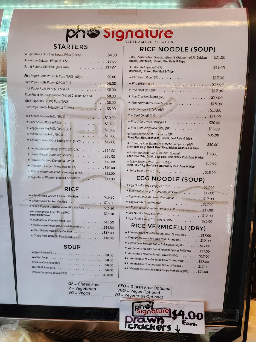 Menu, Pho Signature