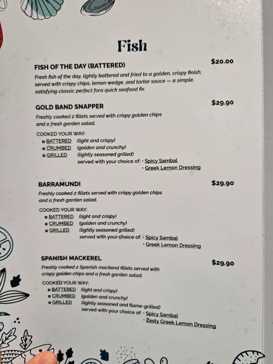Menu, Kraken Seafood Kitchen