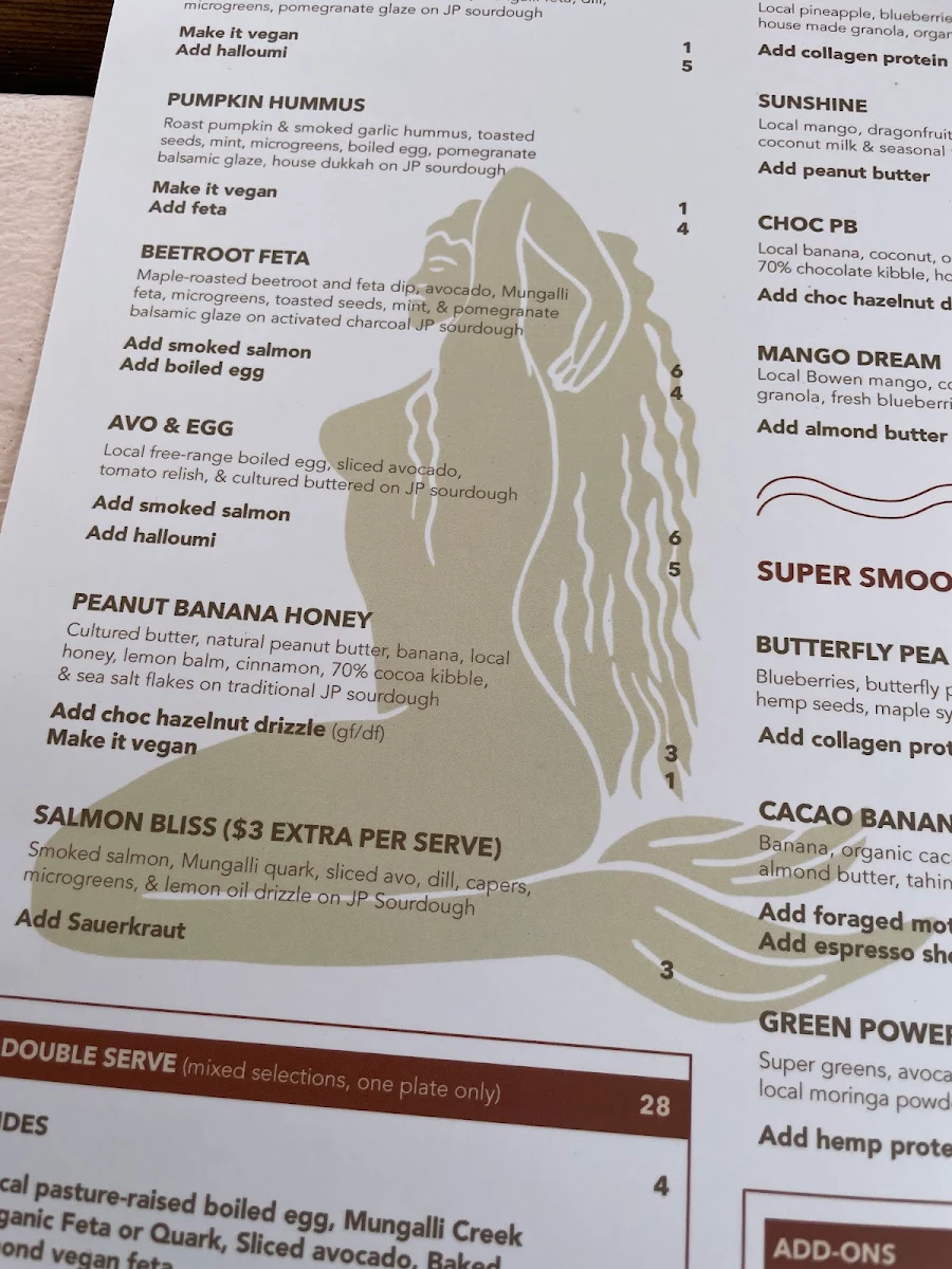 Menu, Sirens Bayside