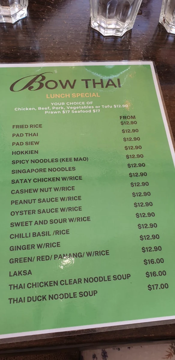 Menu, Bow Thai Gosford