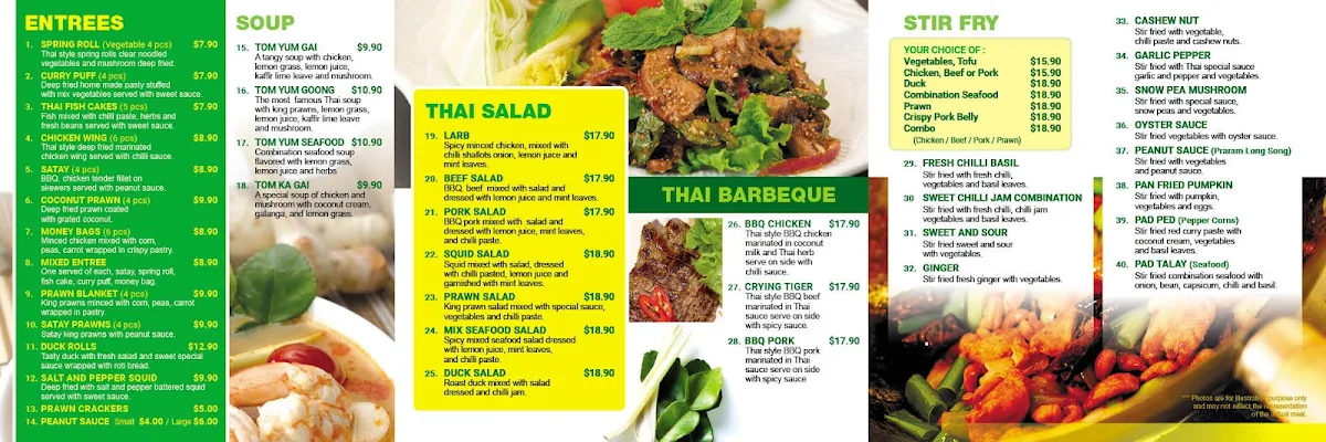 Menu, Bow Thai Gosford