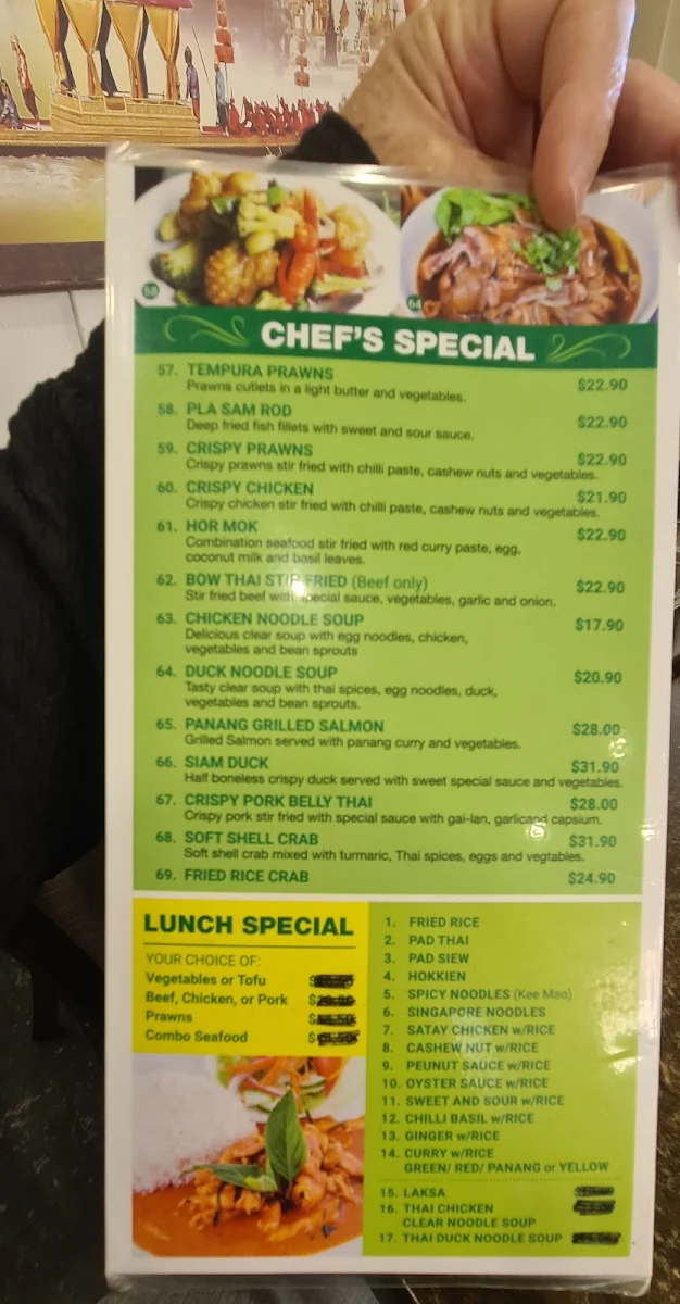 Menu, Bow Thai Gosford