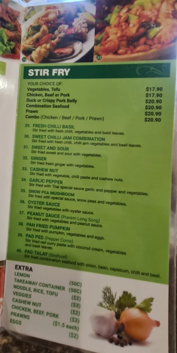 Menu, Bow Thai Gosford