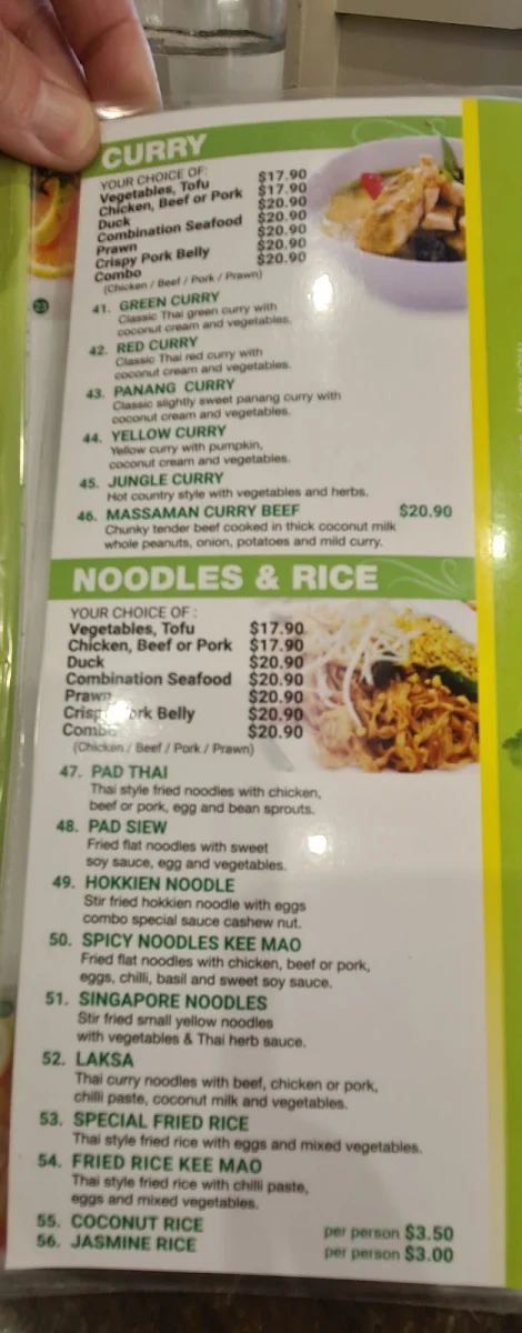 Menu, Bow Thai Gosford