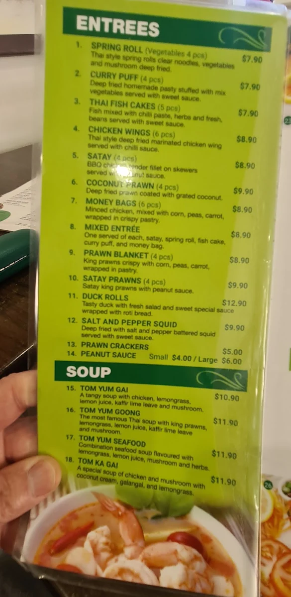 Menu, Bow Thai Gosford