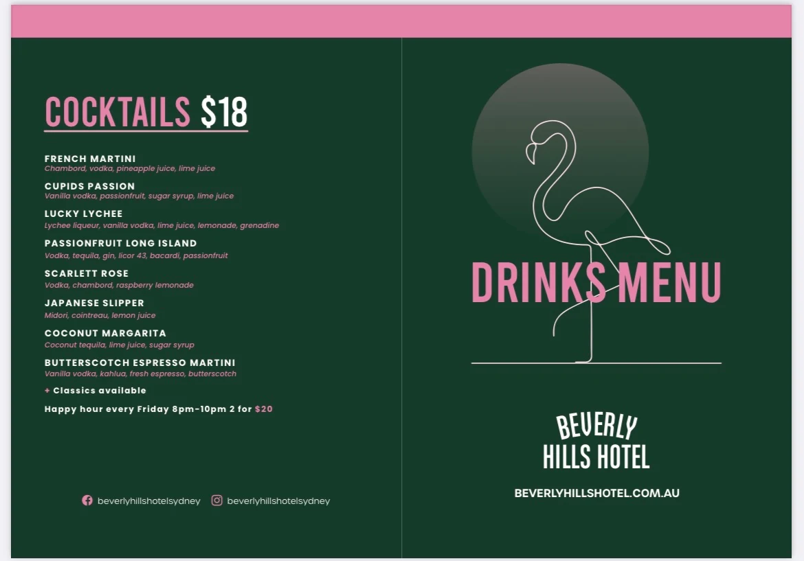 Menu, Beverly Hills Hotel