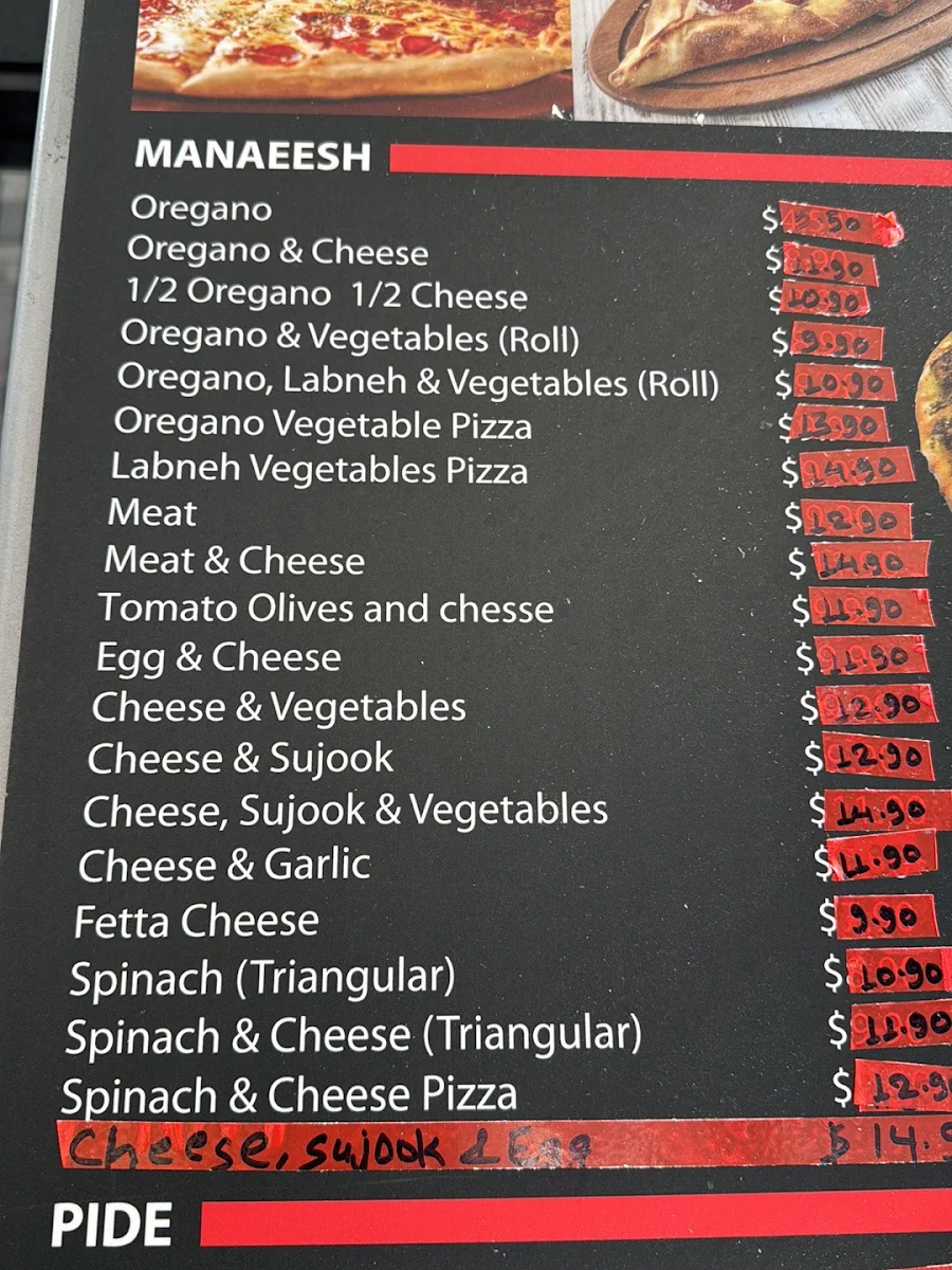 Menu, Skyrise pizza cafe