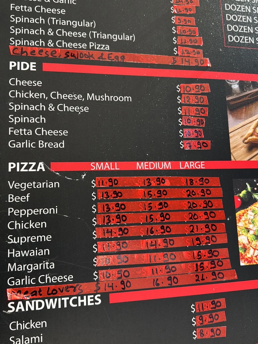 Menu, Skyrise pizza cafe