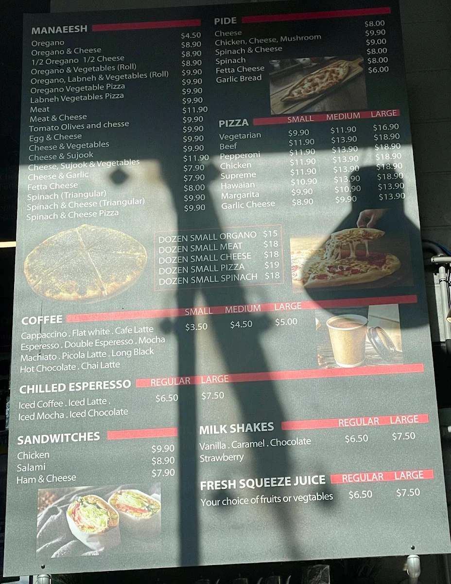 Menu, Skyrise pizza cafe