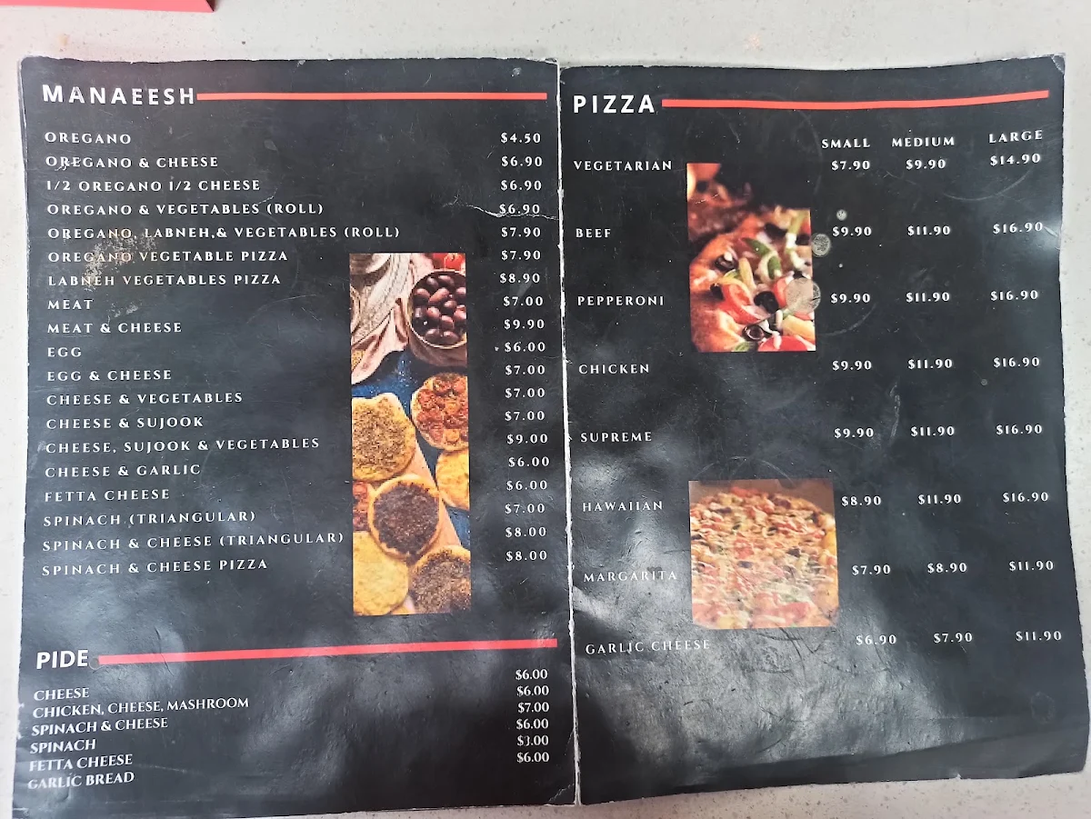 Menu, Skyrise pizza cafe