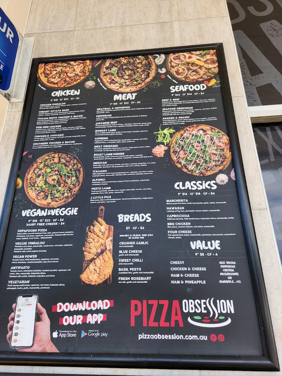 Menu, Pizza Obsession