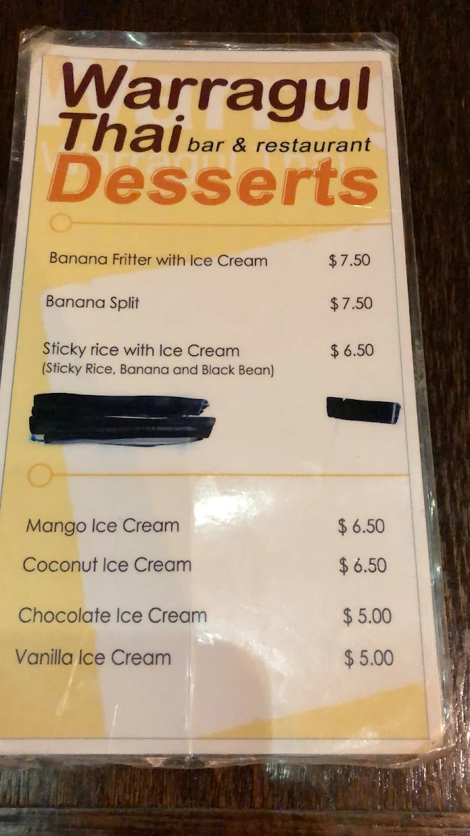 Menu, Warragul Thai Restaurant