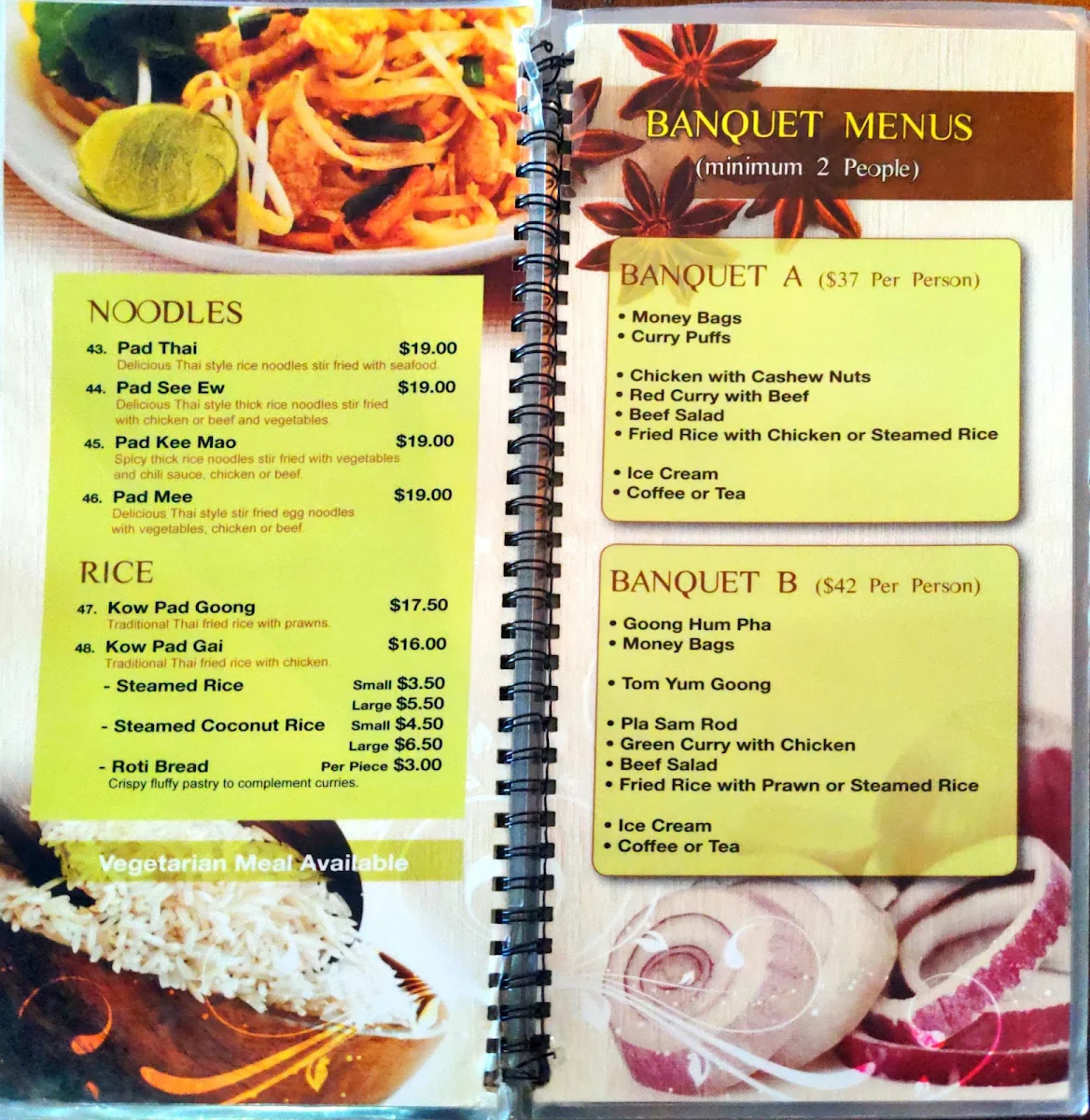 Menu, Warragul Thai Restaurant
