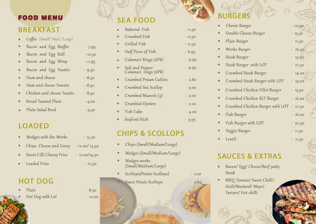 Menu, Mount Peter Foodstore & Take Away