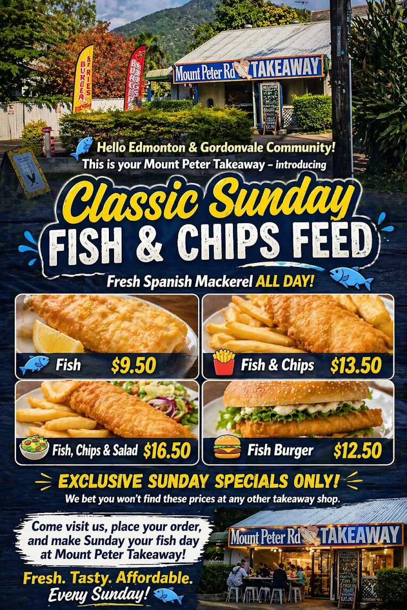 Menu, Mount Peter Foodstore & Take Away