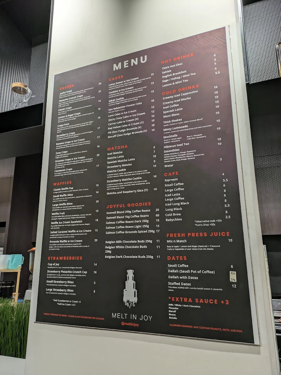 Menu, Melt In Joy Docklands