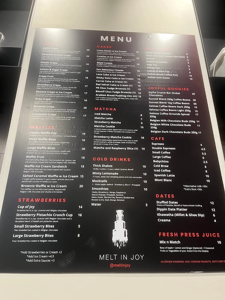 Menu, Melt In Joy Docklands