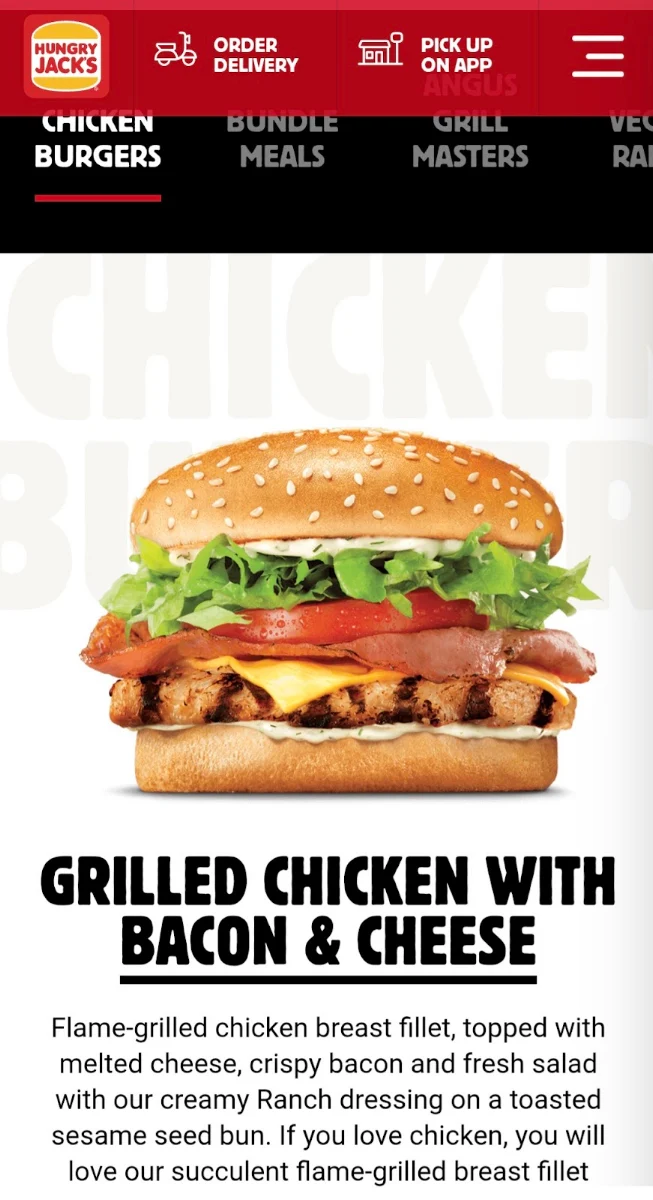 Menu, Hungry Jack's Burgers Herston