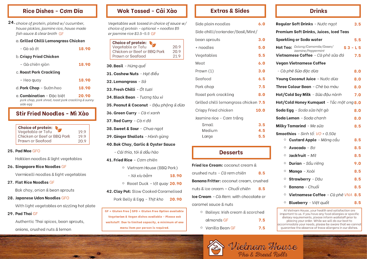 Menu, Vietnam House