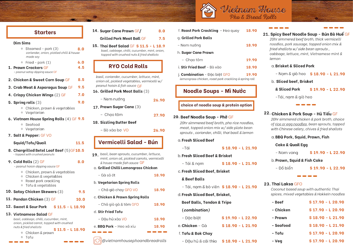 Menu, Vietnam House