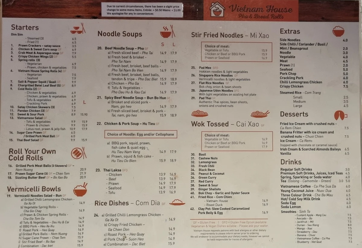 Menu, Vietnam House