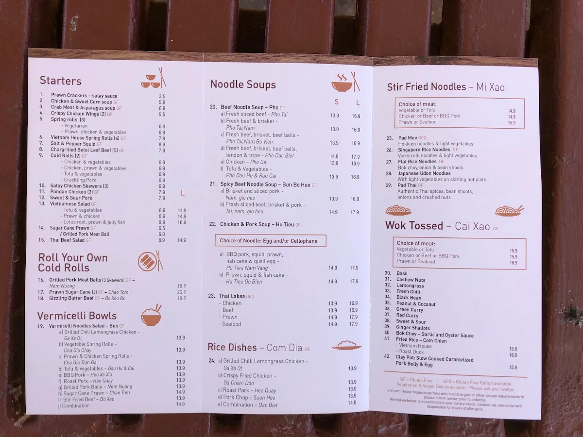 Menu, Vietnam House