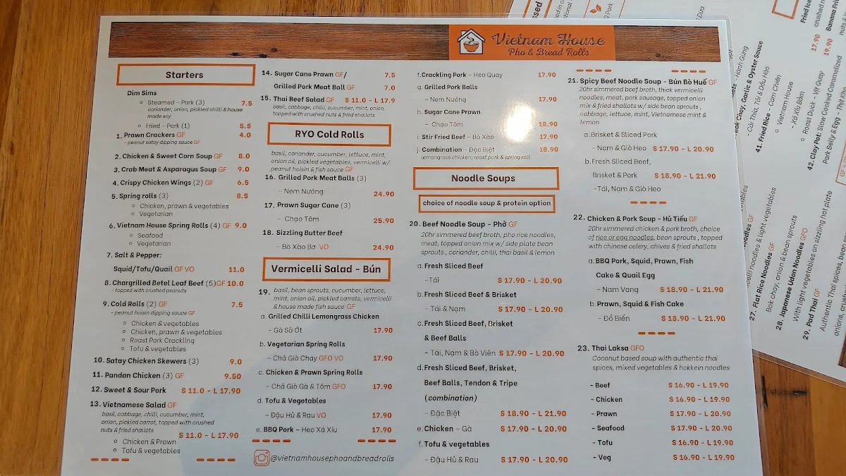 Menu, Vietnam House