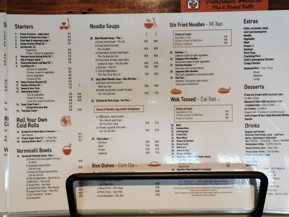 Menu, Vietnam House
