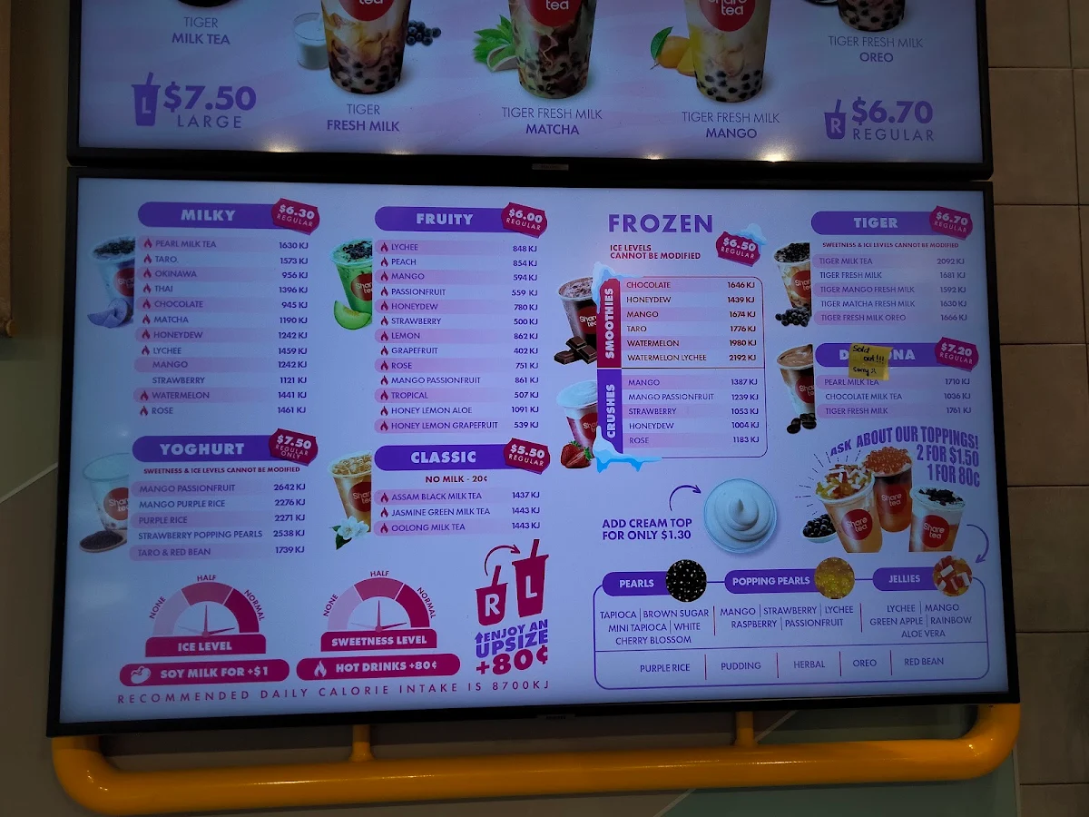 Menu, Sharetea Bundoora (Uni Hill)